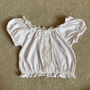 White Lace-Trim Off-Shoulder Crop Top